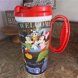 Disneyland Park Resort Refillable Souvenir Travel Handle Cup Red Lid Characters
